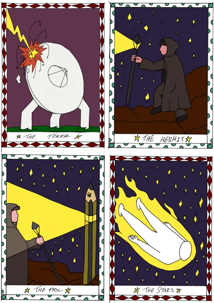 Composición 4 ilustraciones de 4 cartas del tarot