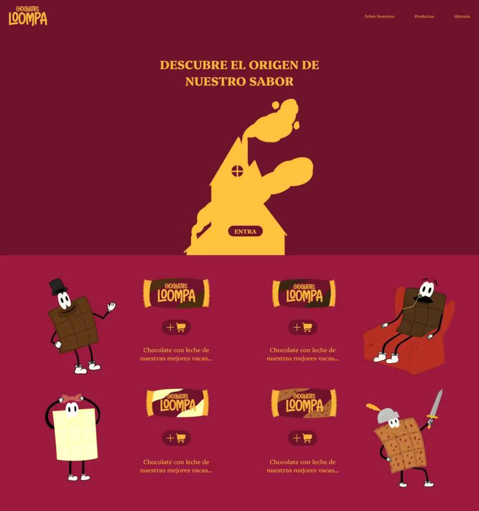 Landing de la web de Chocolates Loompa
